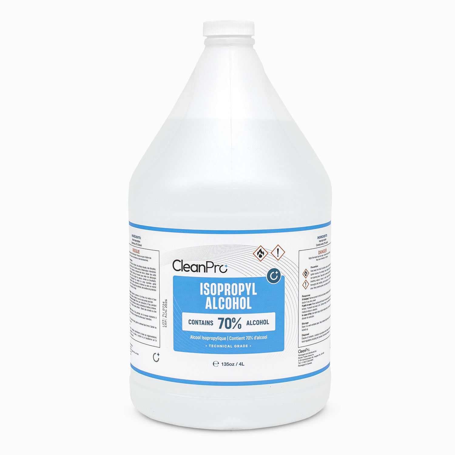 CleanPro Isopropyl Alcohol 70% Tech Grade, Made in Canada, 4L Bulk (1 Gallon) – High Purity Rubbing Alcohol for Electronics, Surface, and Industrial Cleaning