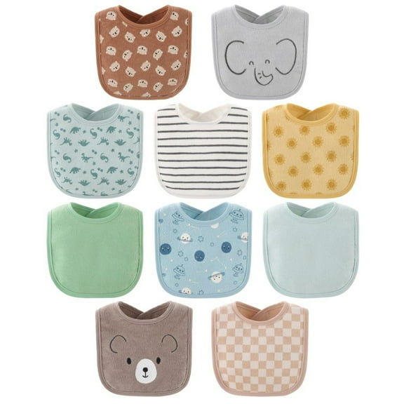 The Peanutshell Soft Neutral Terry Baby Bib 10 Pack Set, Feeding, Teething, Drooling,