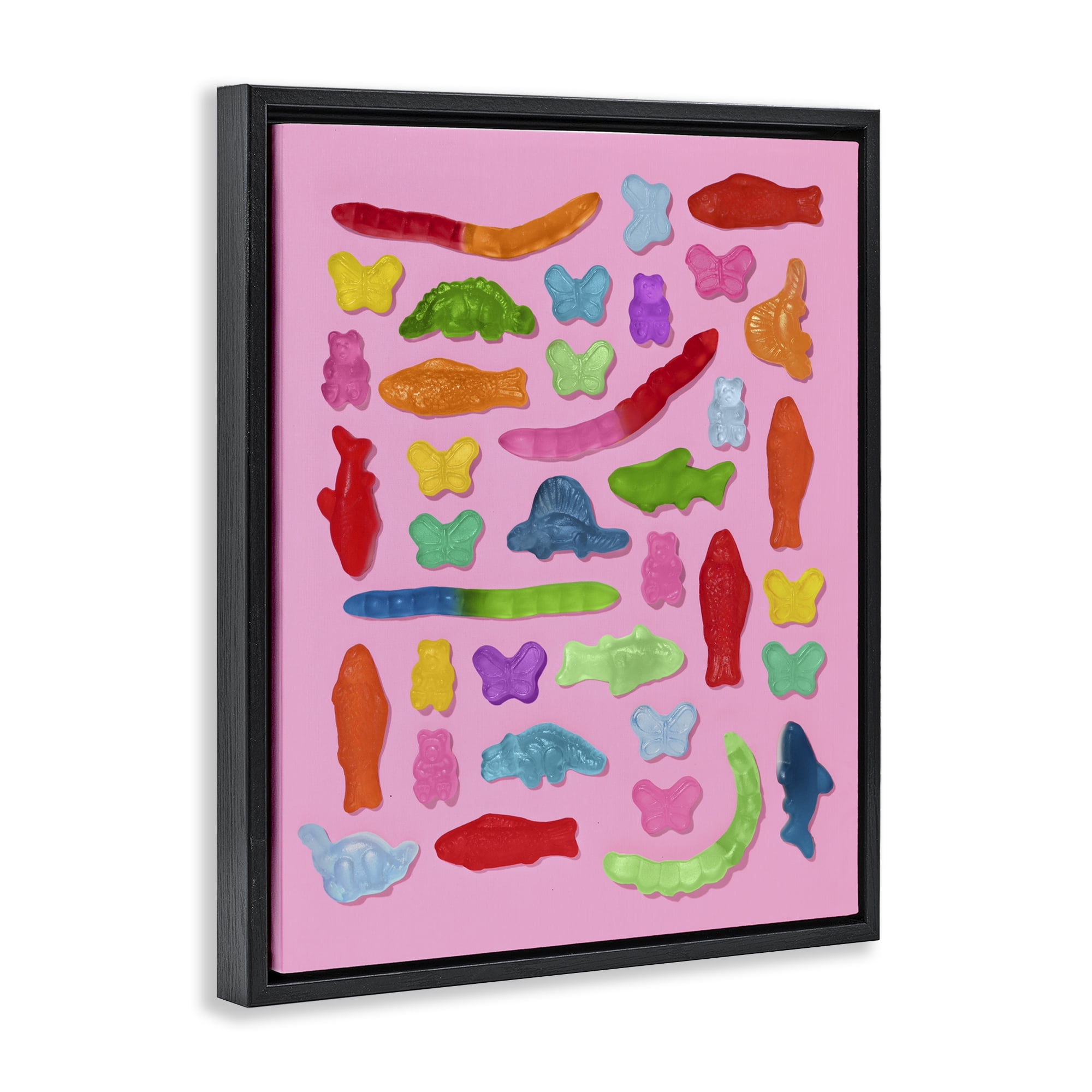 Stupell Industries Pink Gummy Animal Collage Black Framed Floater Canvas Wall Art, design by LISH Creative