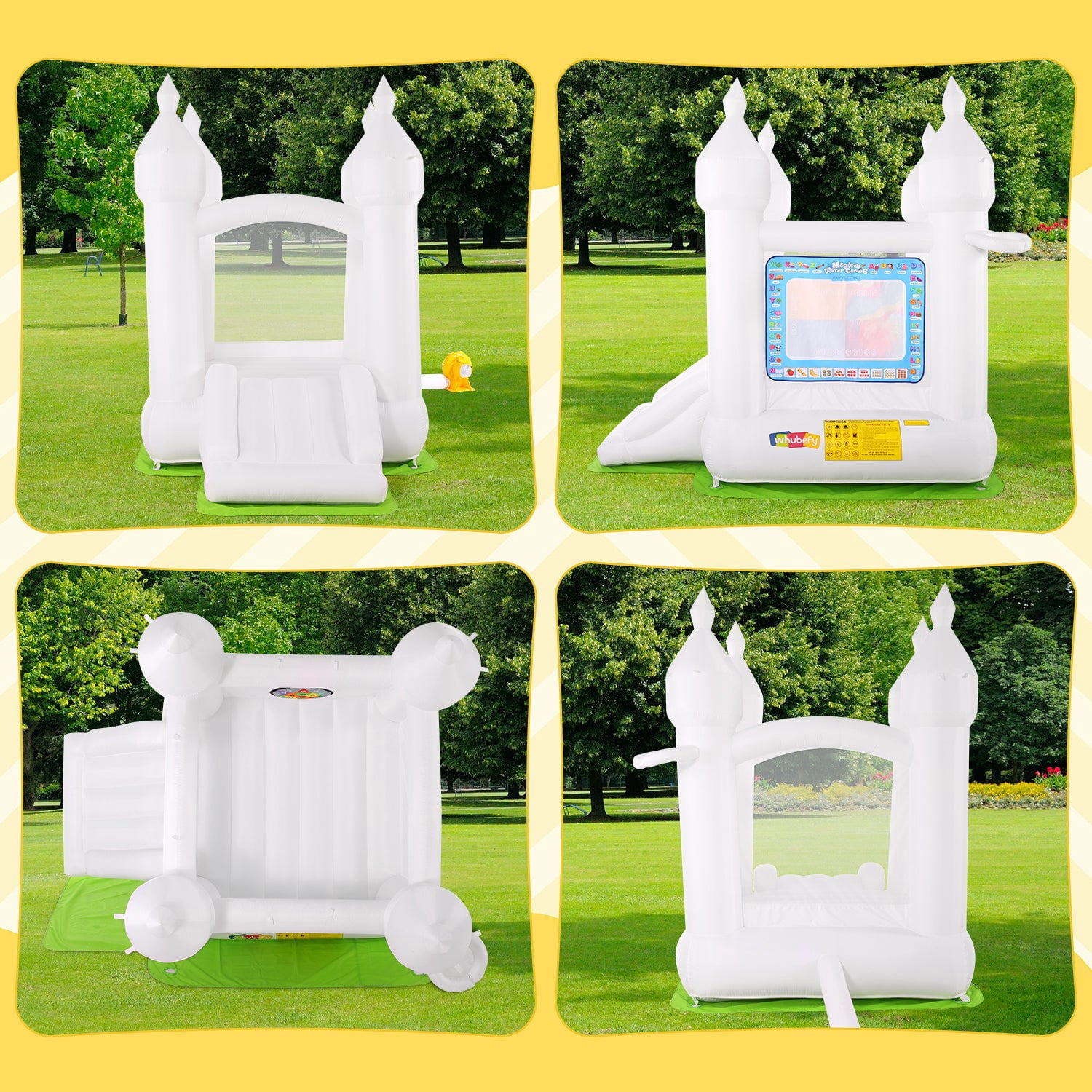Funcid Inflatable Bounce House, Indoor Outdoor Bouncy Castle with Slide, Blower & 108 Air Balloons for Kids 3-8, 102"x70"x97", White