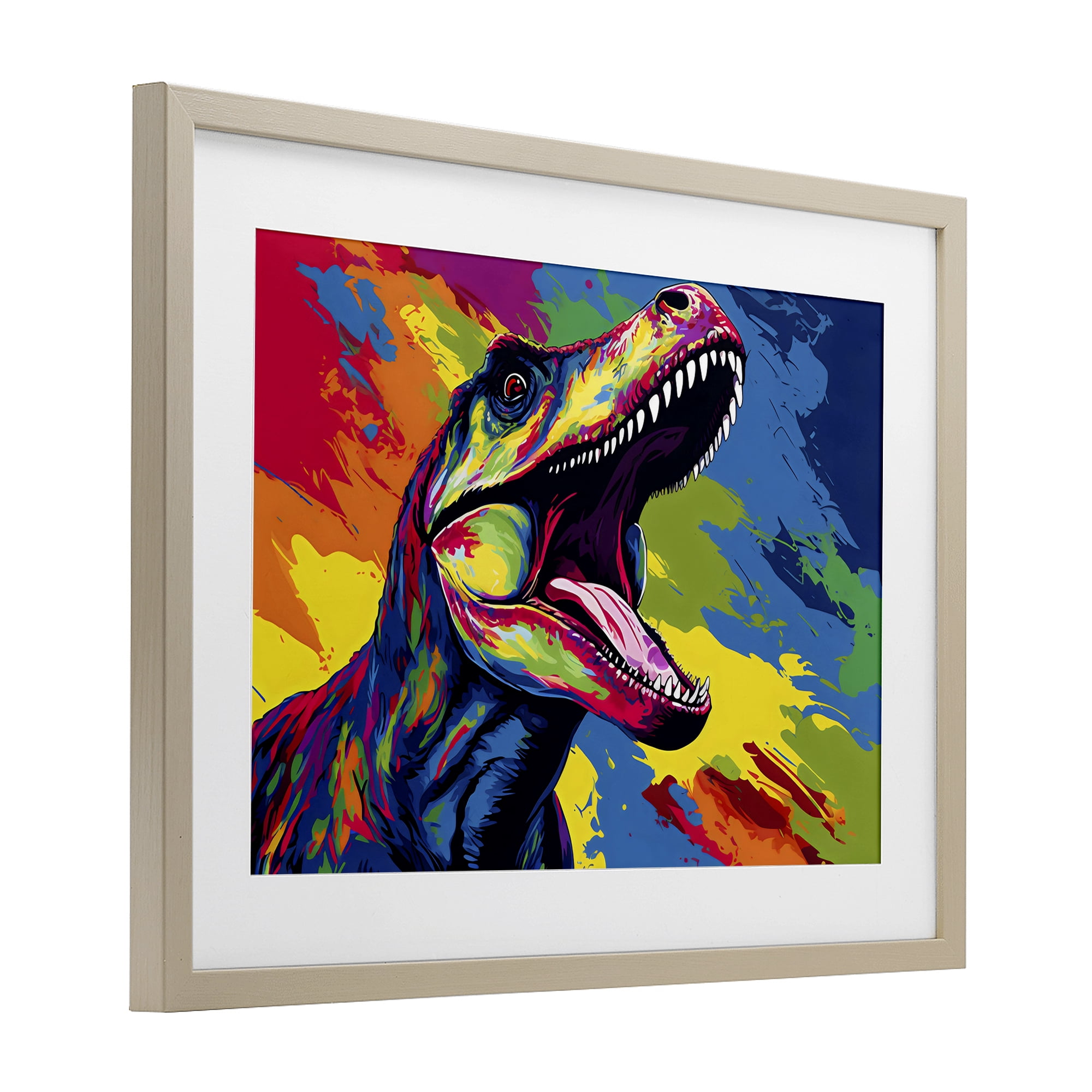 Stupell Industries Brightly Colored Dinosaur Birch Framed Print Under Glass, design by Creative Studio