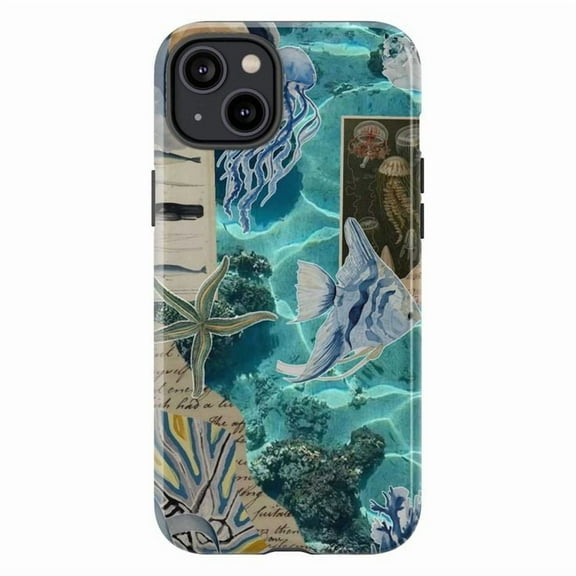 Underwater Ocean Collage iPhone Case | Sea Life Design with Jellyfish, Starfish & Coral Reef | Compatible with iPhone 16 15 14 13 12 11 Pro Max