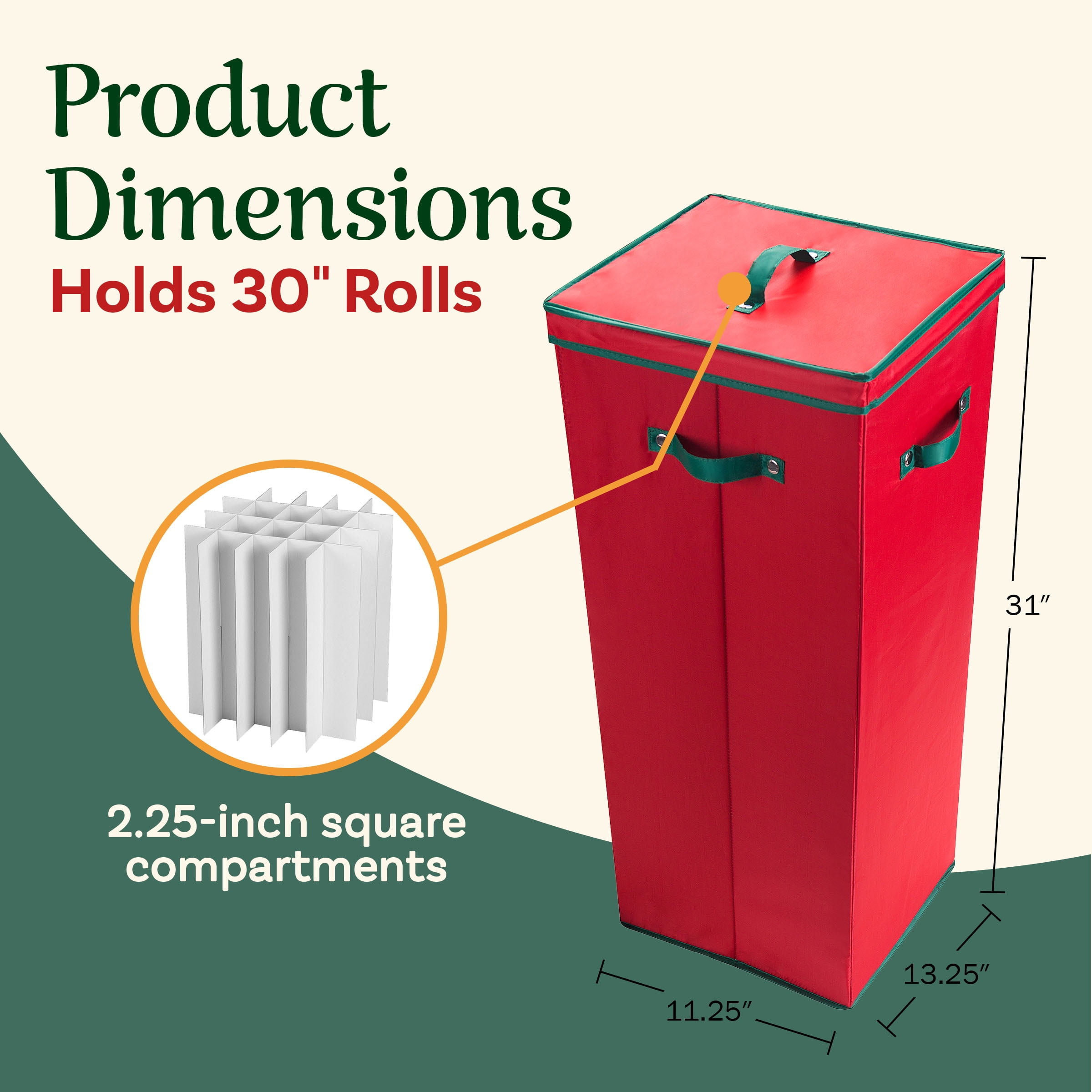 Elf Stor Christmas Wrapping Paper Organizer for 30-Inch Gift Wrap Rolls (Red)