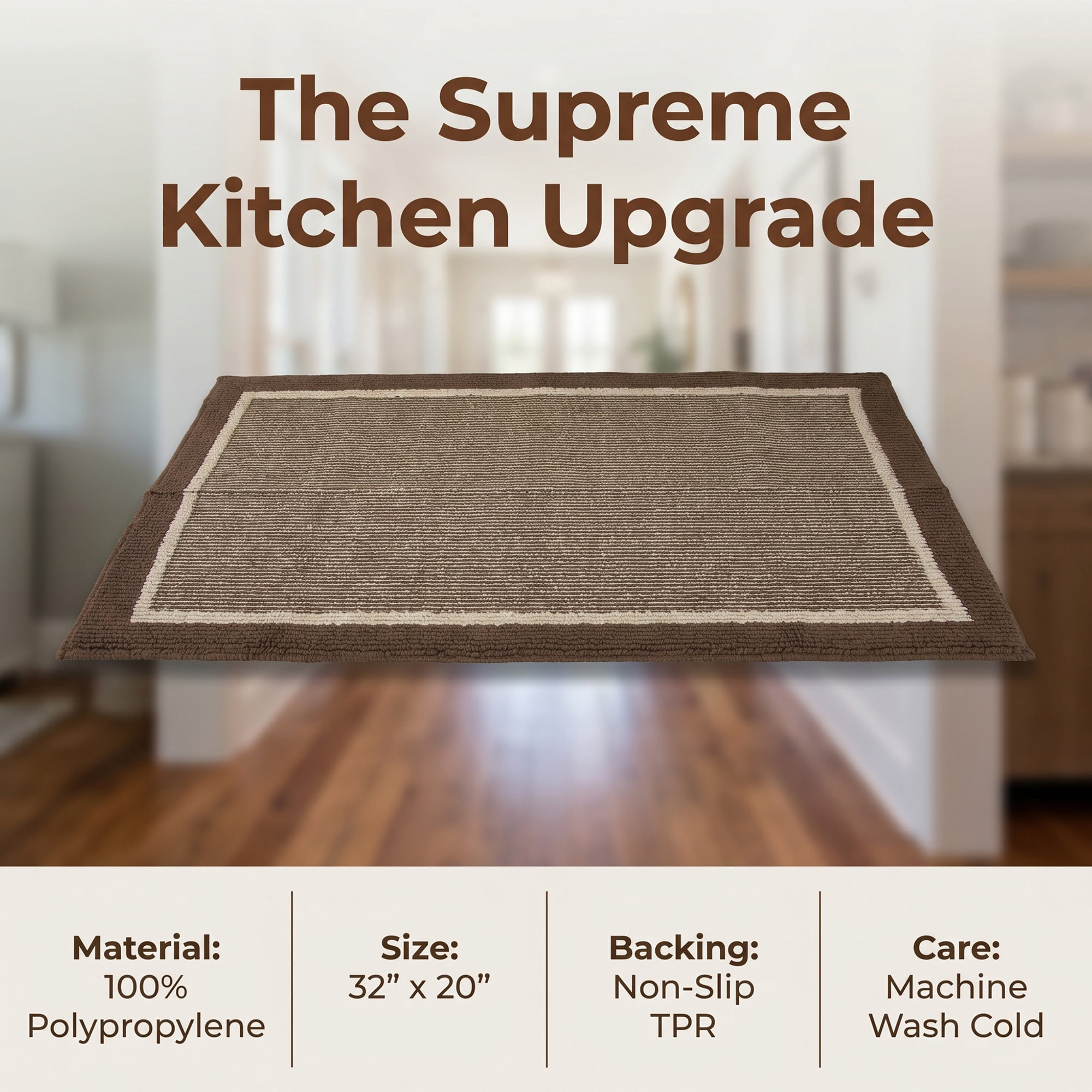 Unique Bargains Striped Polypropylene Non-Slip Absorbent Kitchen Rug Brown 35" x 24"