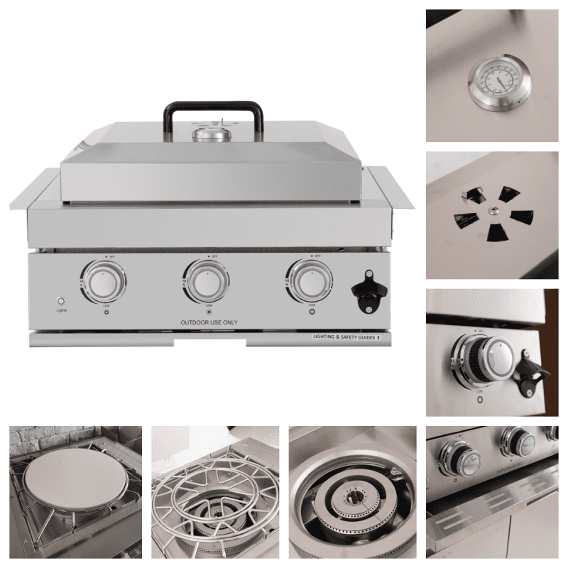 Built-in Outdoor Kitchen 32 inch LPG Gas Grill 60000 BTU Stainless Steel Four burners Grill with Infrared Rear Bunrer and Door and Drawer Combo and Drop in Stainless Steel 304# Sink with BBQ Tool Set