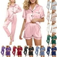 thumbnail image 4 of HSHMT Pajamas Set for Women Satin Pyjamas Women's Short 4 Piece Pyjamas Short Sleeve Sleepwear And Shorts Set Women Sets Leisure Suit Loungewear, 4 of 4