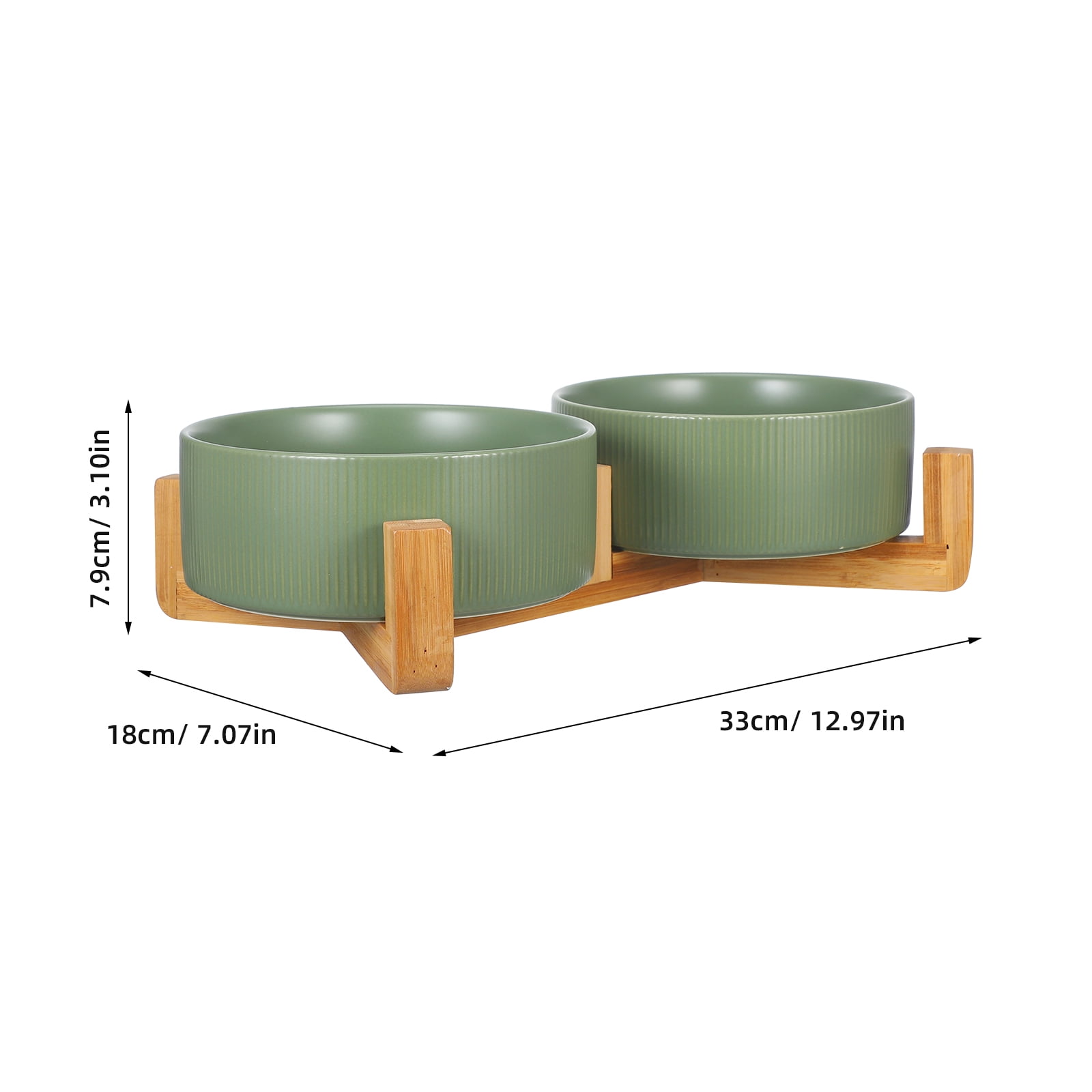 Tineasur 1Set Elevated Ceramic Dog Food Bowl with Sturdy Wooden Stand Stable and Easy to Clean