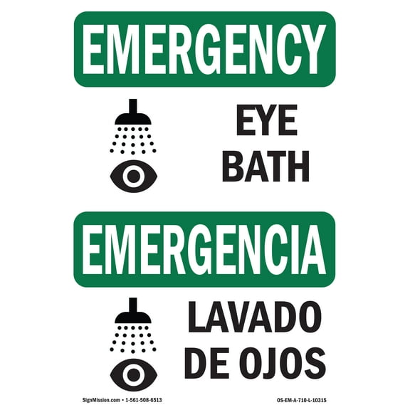 SignMission OS-EM-A-1014-L-10315 10 x 14 in. OSHA Emergency Sign - Eye Bath