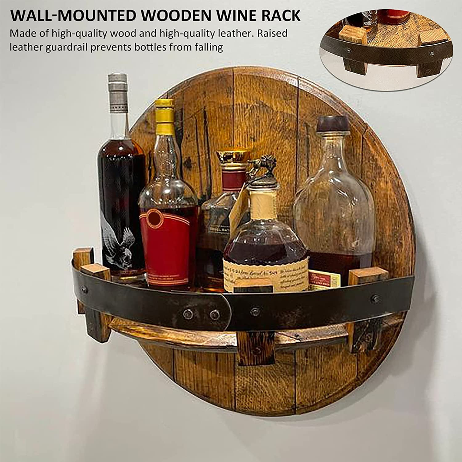 Vintage Wooden Wall Mounted Wine Bottle Rack Round Shelf Whiskey Rack Home Kitchen bar Rack Decoration Wine Rack Walmart