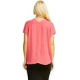 thumbnail image 5 of Fashion Latitude Women's Short Sleeve Button Down Shirt Draped Blouse Top V Neck (Coral, Large), 5 of 5