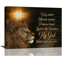 Lion of Judah Wall Art Shiny Lion Christian Religious Painting Canvas Wall Decor Lion Quotes Painting Print Way Maker Artworks Modern Home Framed for Living Room Bedroom Bathroom 12"x16"
