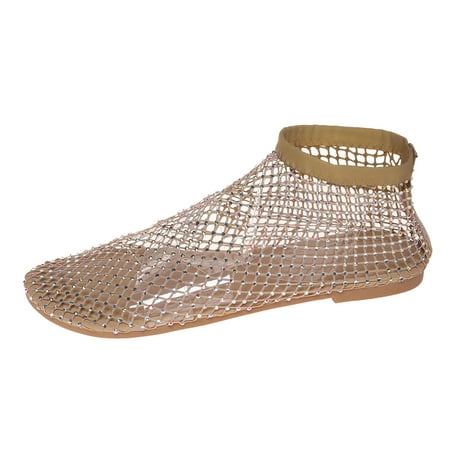 QYZEU Womens Tennis Shoes Floral Heels for Women Ladies Fashion Breathable Hollow Mesh Rhinestone Decorative Flat Bottomed Casual Shoes Comfort Sandal Gold 38