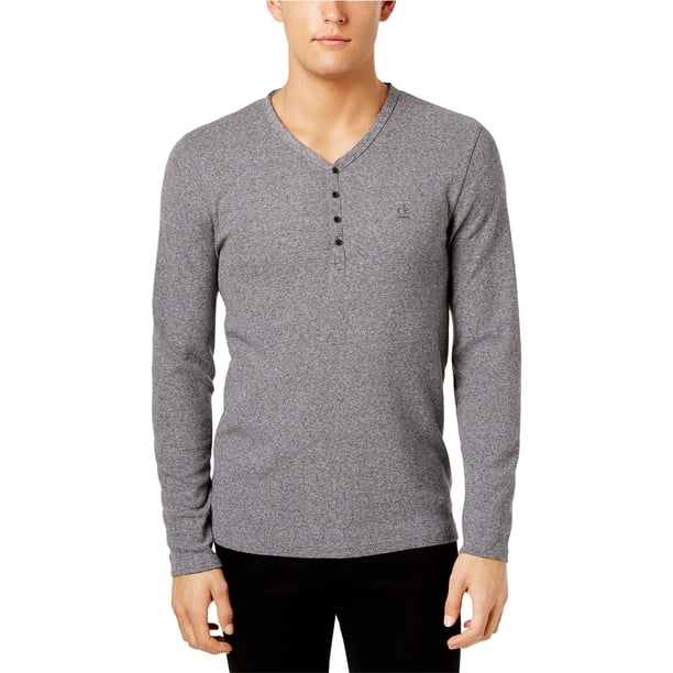Calvin Klein Suéter Henley con dobladillo doble para hombre, gris, grande