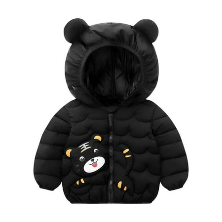 

Sales! ZCFZJW Winter Down Coats for Kids Baby Boys Girls Cute Cartoon Tiger Print Bear Ear Hoods Lightweight Zip Up Puffer Padded Jacket Infant Outerwear(Black 12-18 Months)