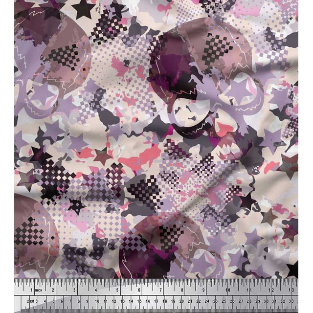 Soimoi polyester Crepe Fabric Star,Skull & Texture Decor Fabric Printed Yard 52 Inch Wide