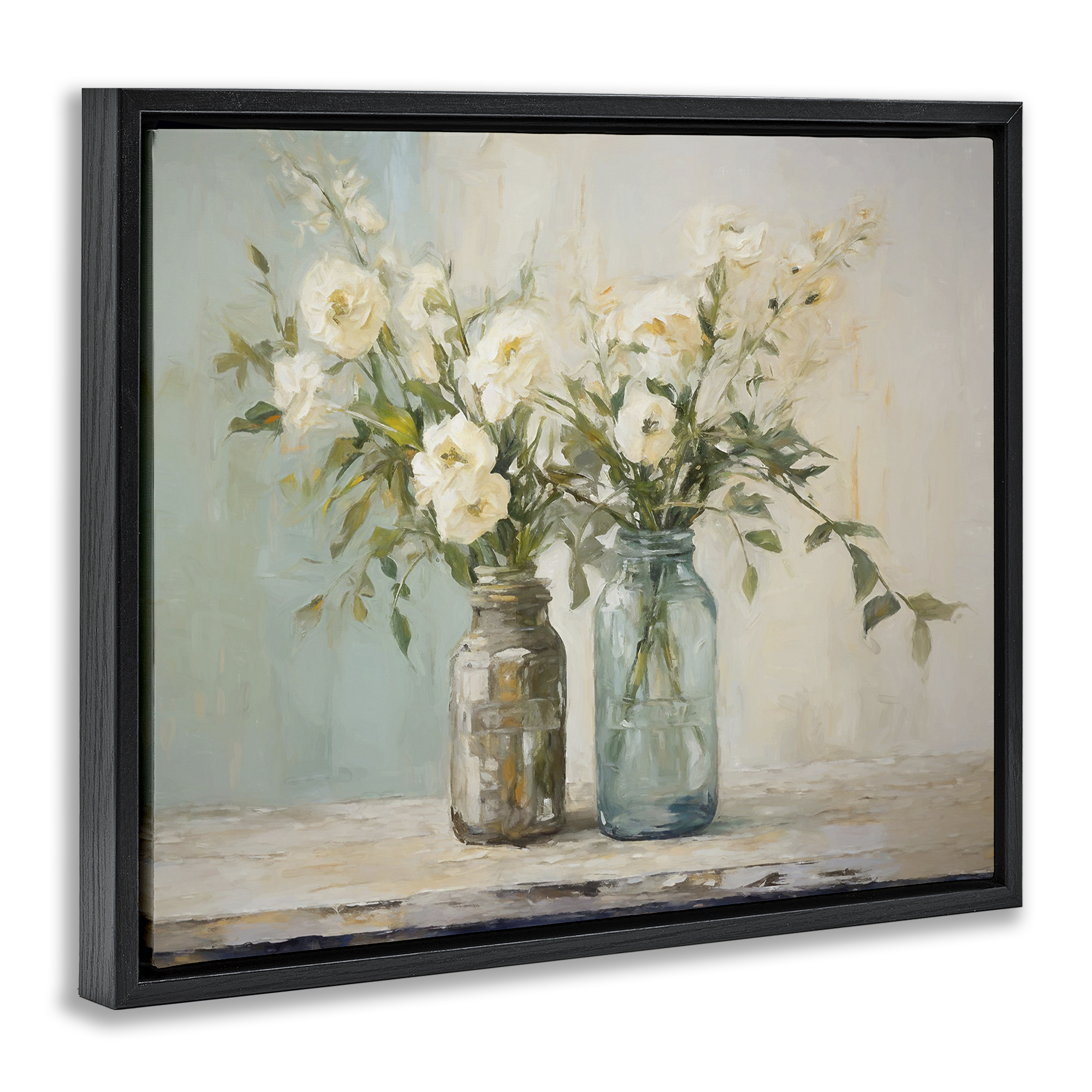 Stupell Industries Mason Jar Bouquet Botanical & Floral Painting Black Floater Framed Art Print Wall Art, 21 x 17