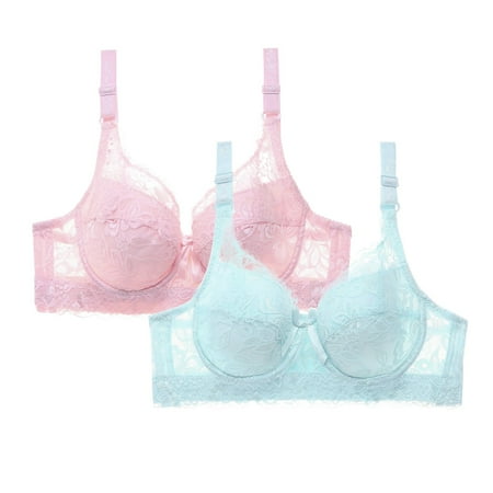 Sales Today Clearance DondPO Bras for Women Women Sexy Up Deep V Underwire Padded Lace Brassiere Bra Push Up Bra Plus Size Bras for Women Z-2PC(Pink+Light blue 2pc-M