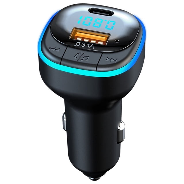 Kieccall Multi-Functional Bluetooth 5.0 FM Transmitter - Car Charger With USB/Type-C Ports, MP3 Player & Hands-Free Calling, All-In-One For In-Car Convenience