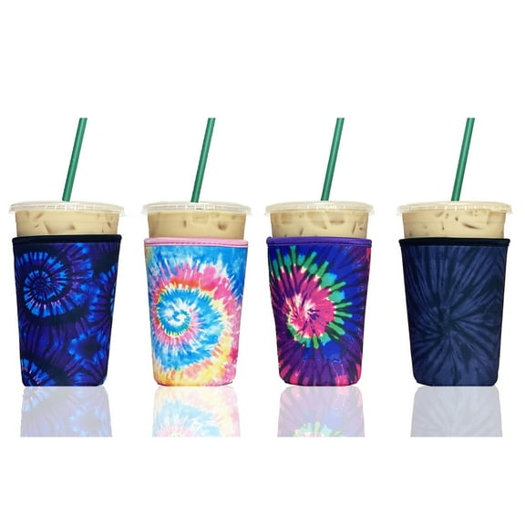 4-Pack Medium (22-24oz) Reusable Neoprene Insulator Sleeve for Iced Coffee or Cold Beverage Cups (Tie Dye Mix #1)