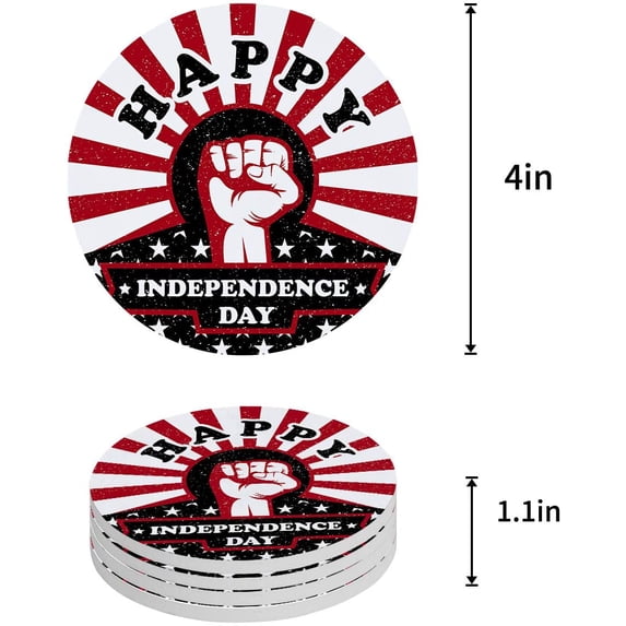 FMSHPON Happy Independence Day American Flag Set of 8 Round Coaster for Drinks, Absorbent Ceramic Stone Coasters Cup Mat with Cork Base for Home Kitchen Room Coffee Table Bar Decor