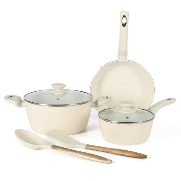 Gibson Plaza CafÃ© 7 Piece Aluminum Cookware Set, Linen with Soft Touch Bakelite Handle