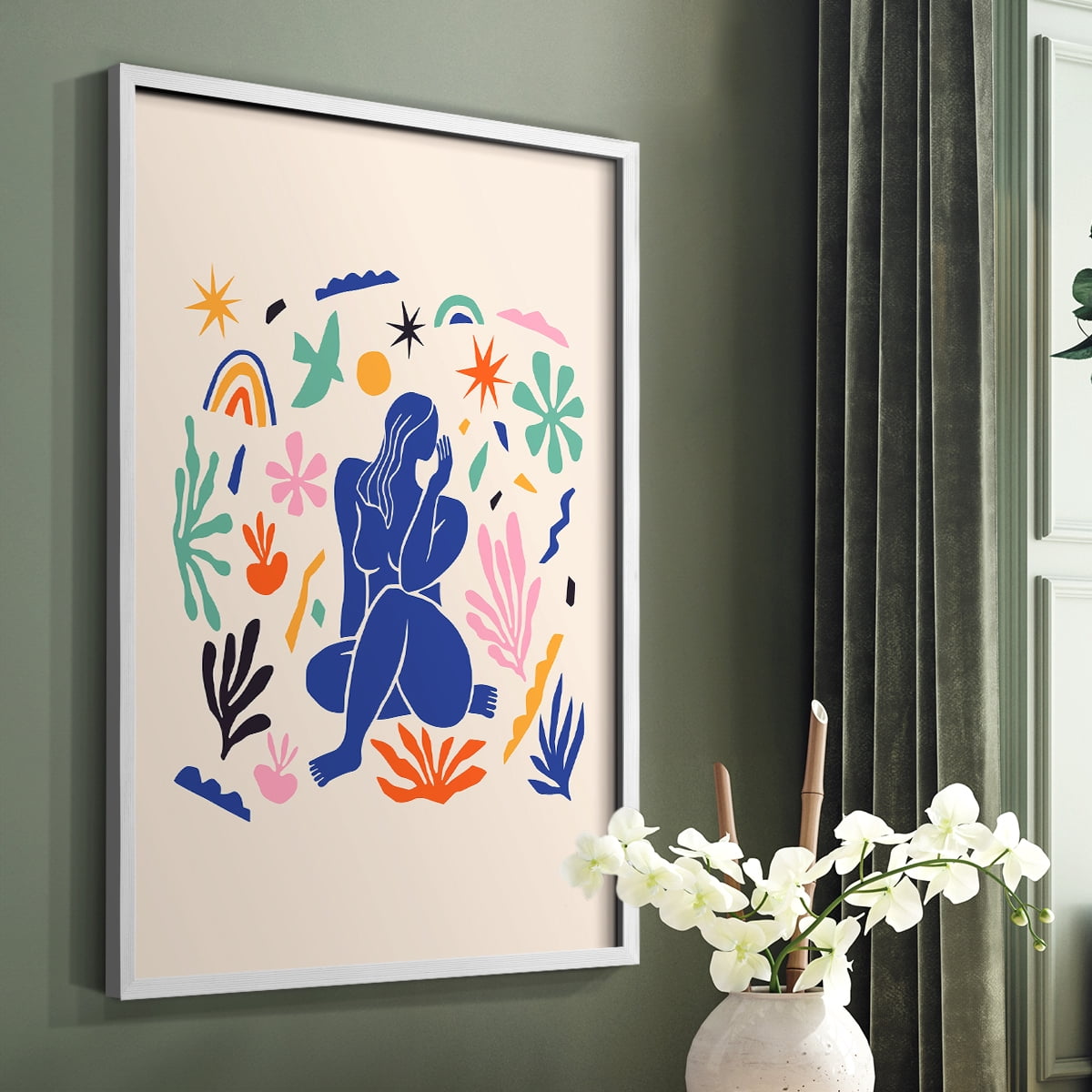 Matisse CDXLIV in White Solid Wood Framed Print No Nail Hanging