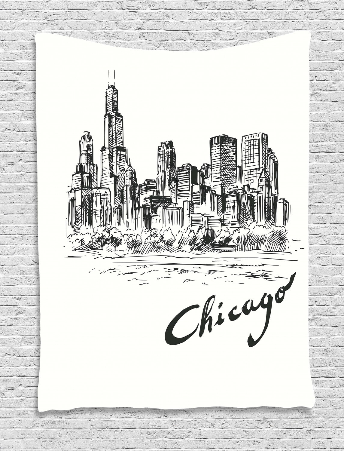 Chicago Skyline Tapestry Wall Hanging Art for Bedroom Dorm Room 2 Sizes
