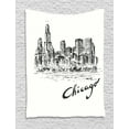thumbnail image 1 of Chicago Skyline Tapestry, Vintage Artwork of American City in Hand Drawn Style Sketchy Effects, Wall Hanging for Bedroom Living Room Dorm Decor, 40W X 60L Inches, Black Cream, by Ambesonne, 1 of 2