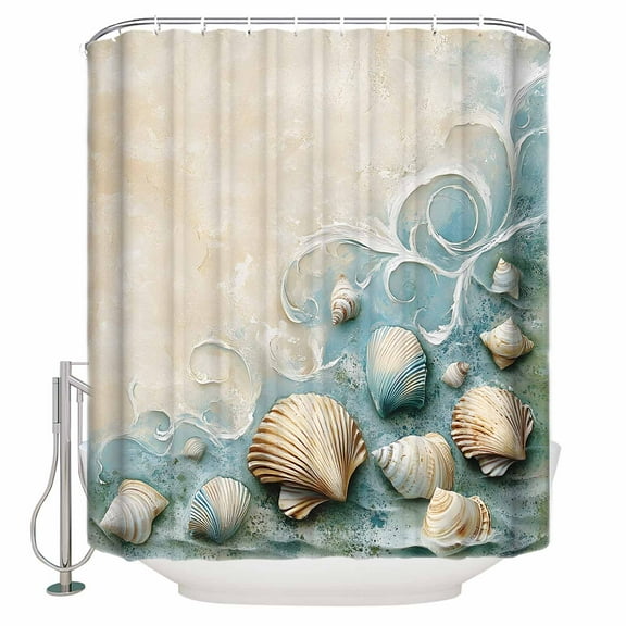 Small Stall Shower Curtain 36x72 Inch Narrow Half Size Coastal Shell Bath Curtains Bathroom Decor Summer Beach Nautical Seaside Waterproof Fabric Shower Curtain Set with Hooks 36 Inch