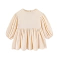 thumbnail image 3 of Yeaiivve Girls Long Sleeve Peplum Tops Cotton Linen Casual Babydoll Shirts for Baby Toddler Girl Solid Color Ruffle Hem Blouse Kids Fall Clothes Beige 2-3 Years, 3 of 7