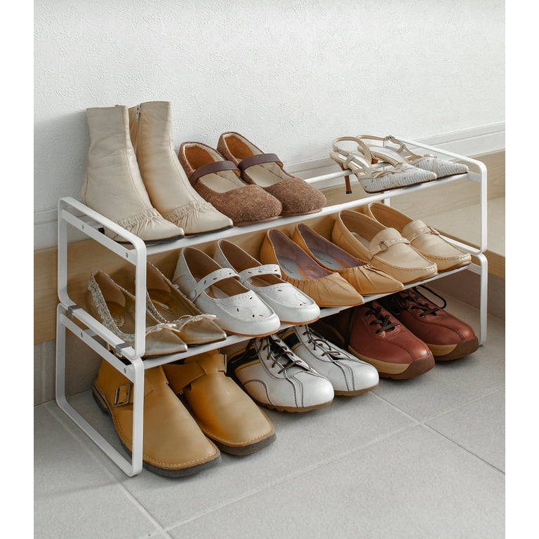 Yamazaki Home Stackable Shoe Rack, White, Steel, Holds up to 4 pairs of  shoes per shelf, Supports 6.6 pounds, Expandable, Stackable