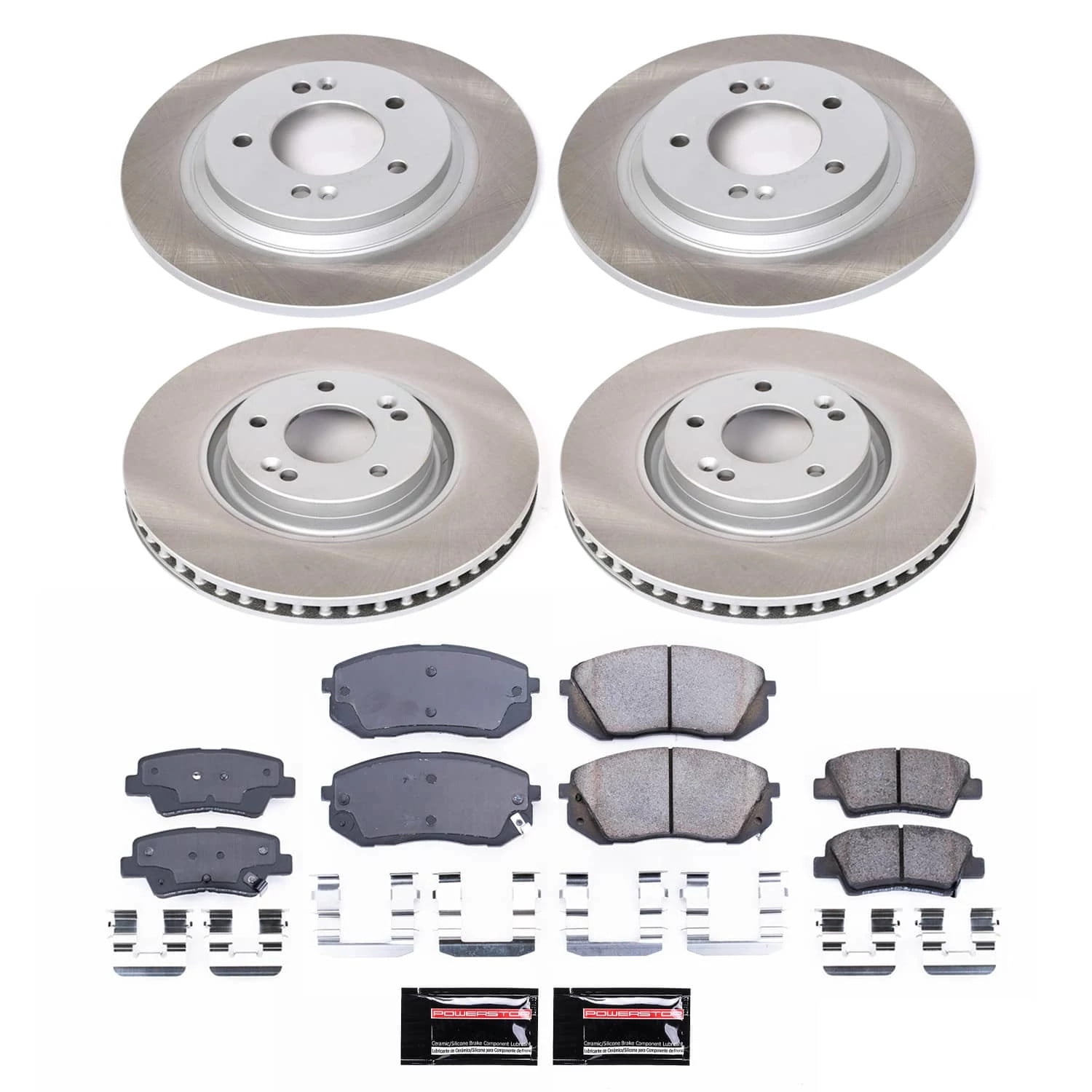 PowerStop Front and Rear Semi-Coated Rotor and Low-Dust Ceramic Brake Pad Kit SC7114