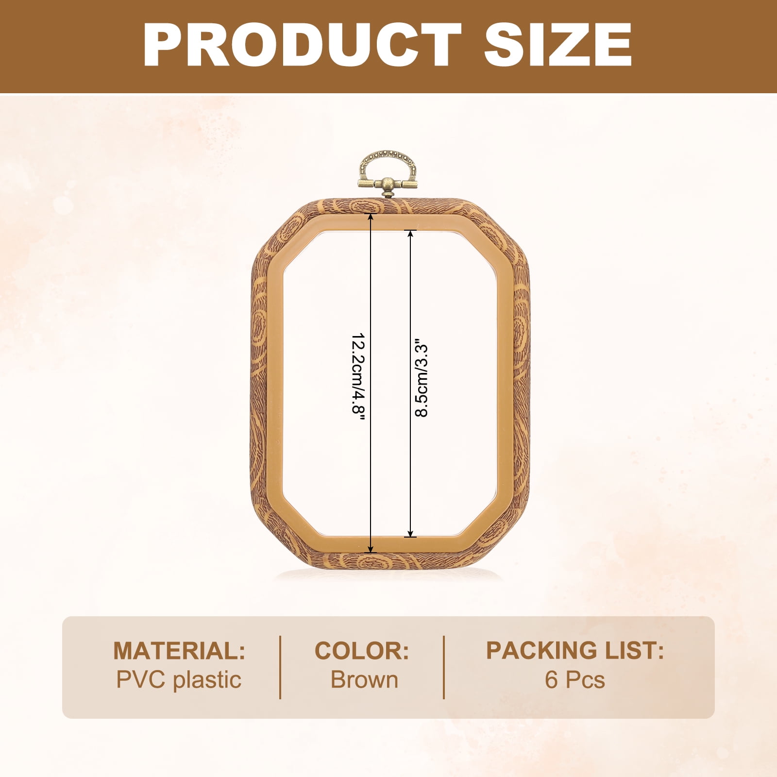 Uxcell 6 Pieces 4.8" x 3.3" Rectangular Embroidery Hoops Frame Imitated Wood Circle Cross Stitch Hoop Ring for Embroidery Art Craft Handy Sewing Decoration, Brown
