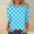 thumbnail image 2 of T-Shirts Grande Taille pour Femmes à Manches 3/4 à Pois, Col Ras du Cou, T-Shirts Graphiques de Base, Hauts d'Été Décontractés (m, Bleu Ciel), 2 of 6