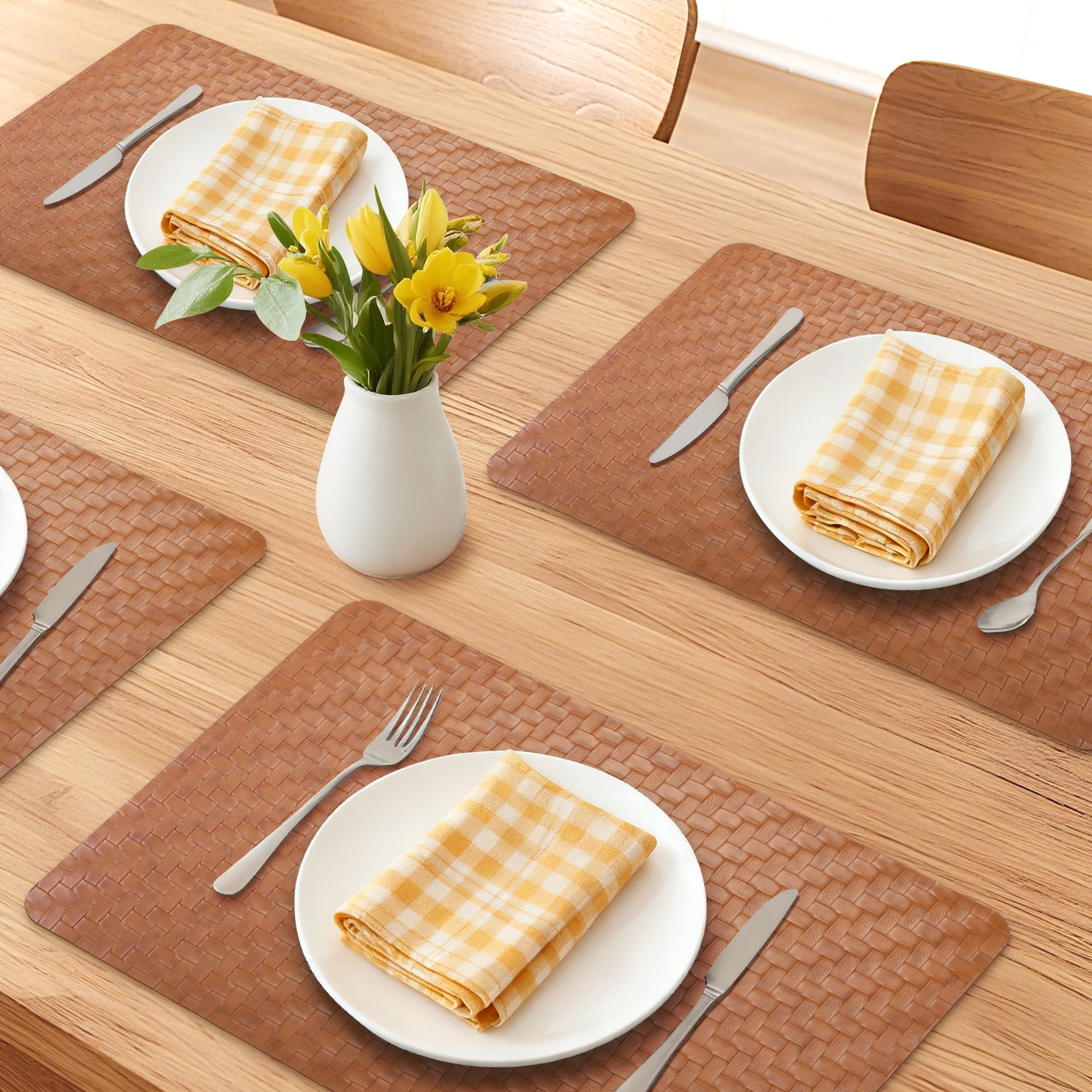 Unique Bargains 6Pcs Faux Leather Rectangle Placemats Brown 17.7x11.8inch