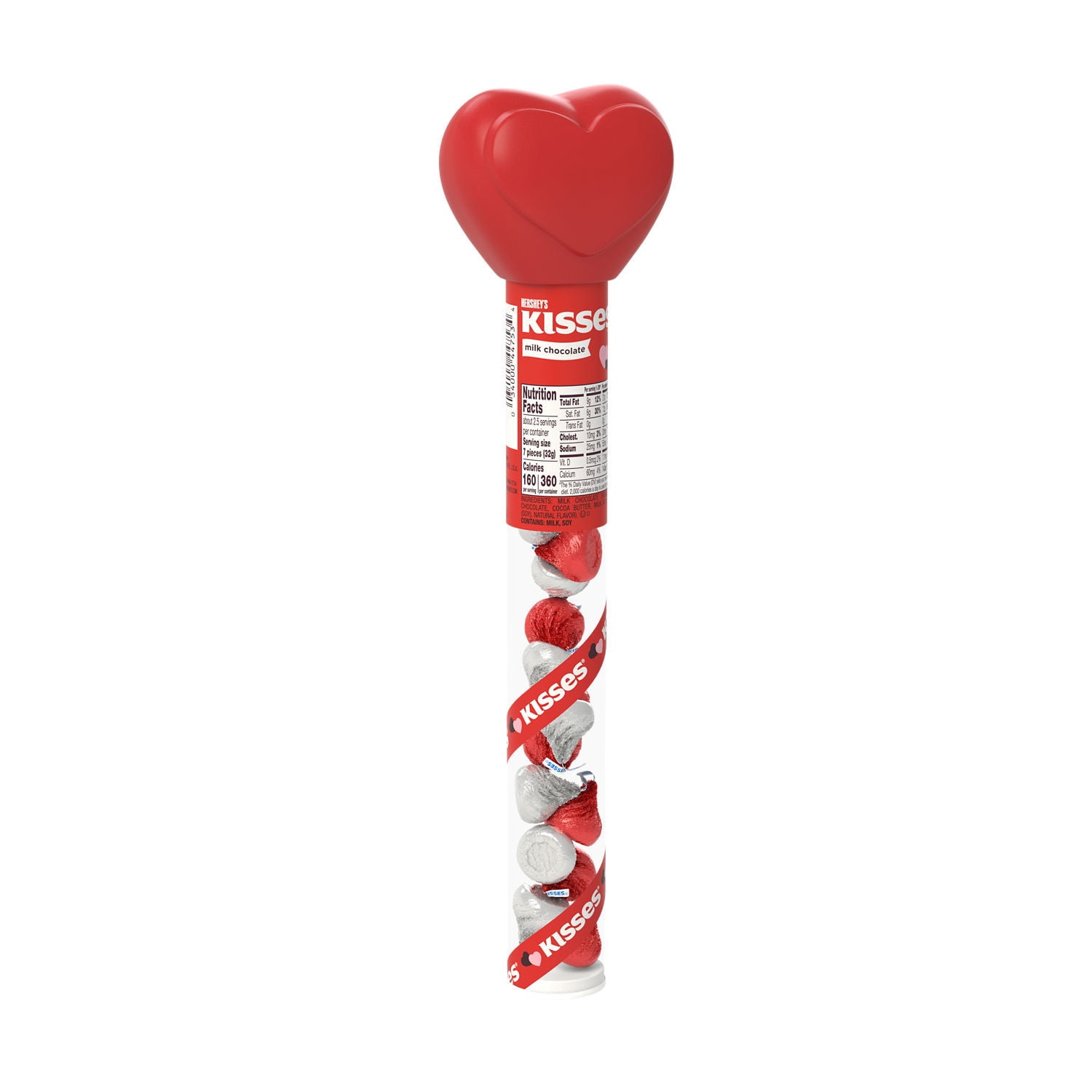 HERSHEY'S KISSES Milk Chocolate Candy Valentine's Day Gift, 2.56 oz, Heart Topped Plastic Cane