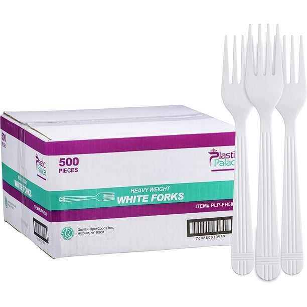 Diplastible Disposable Plastic Forks Heavy Duty Bulk Silverware Cutlery, 500 Count
