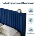 thumbnail image 3 of Sifurni King Size Velvet Platform Bed Frame with Vertical Channel Tufted Wingback Headboard, Dark Blue, 3 of 8