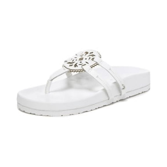 Sam Edelman Jules Medallion White Footbed Round Toe Slip-on Thong Slide Sandals (WHITE, 7)