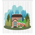 thumbnail image 3 of Elf Shower Curtain, House with Pine Trees in Forest and Couple Dwarf During a Snowy Winter Day, Fabric Bathroom Set with Hooks, 69W X 84L Inches Extra Long, Pale Blue Multicolor, by Ambesonne, 3 of 3