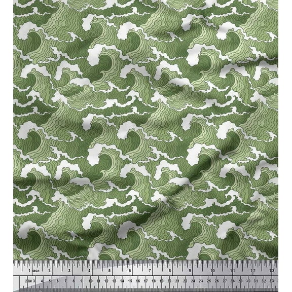 Soimoi Cotton Duck Fabric Waves Shirting Print Sewing Fabric Yard 42 Inch Wide