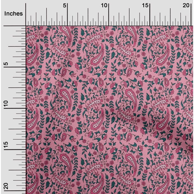 oneOone Polyester Lycra Fabric Leaves|Floral & Paisley Block Decor Fabric Printed BTY 56 Inch Wide