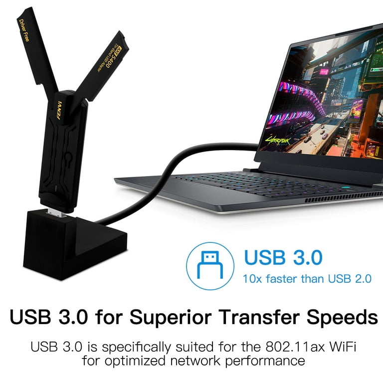 Fenvi-Adaptateur USB WiFi 6E AX5400 LeicBand 2.4G/5G/6GHz, dongle USB 3.0,  antenne à gain élevé, carte réseau sans fil, pilote gratuit