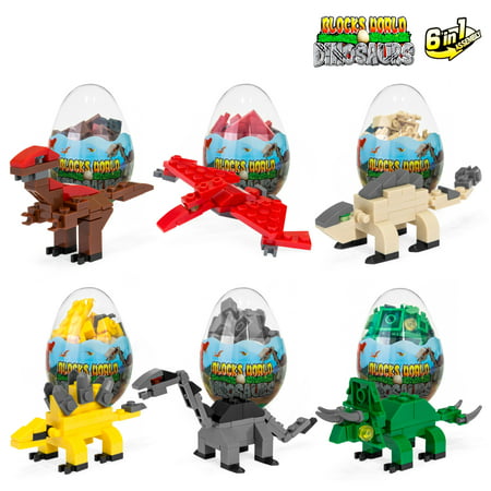 Best Choice Products 12-Piece 6-in-1 Kids Educational Toy Dinosaur Eggs Building Bricks Set w/ Velociraptor, Triceratops, Raptor -