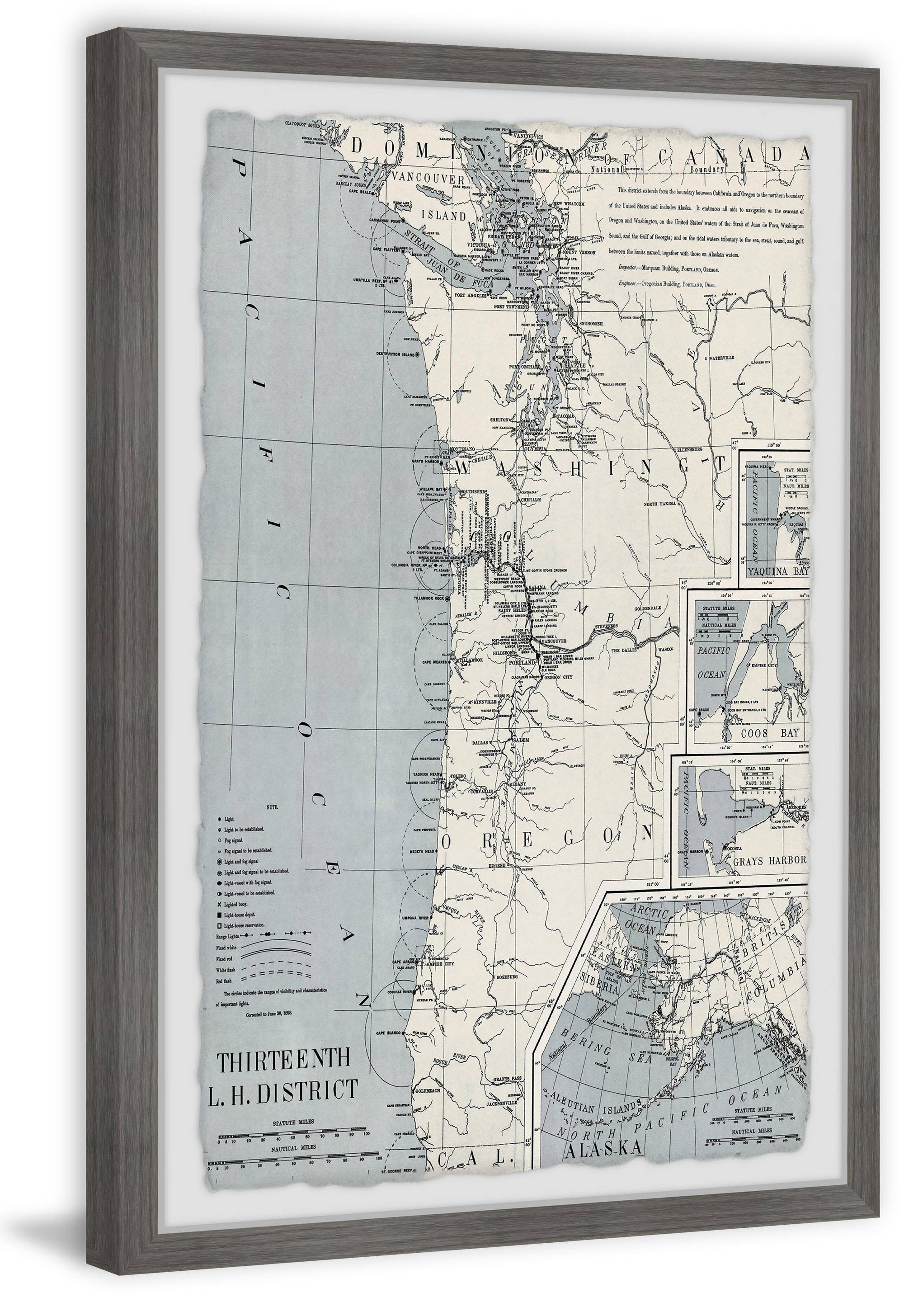 Marmont Hill Vintage Map of Washington Framed Wall Art, 24" x 36"