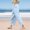 Light Blue, variant on LADIGASU Women'summer Cotton And Linen Solid Color Loose Straight Leg Pants With Pockets And Drawstring