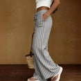thumbnail image 3 of Textilo Summer Casual Striped Pants for Women Wide Leg Drawstring Pant with Pockets Elastic Waist Trouser Summer Beach Vacation Comfy Lounge Boho Clothes,Gray 2XL, 3 of 5