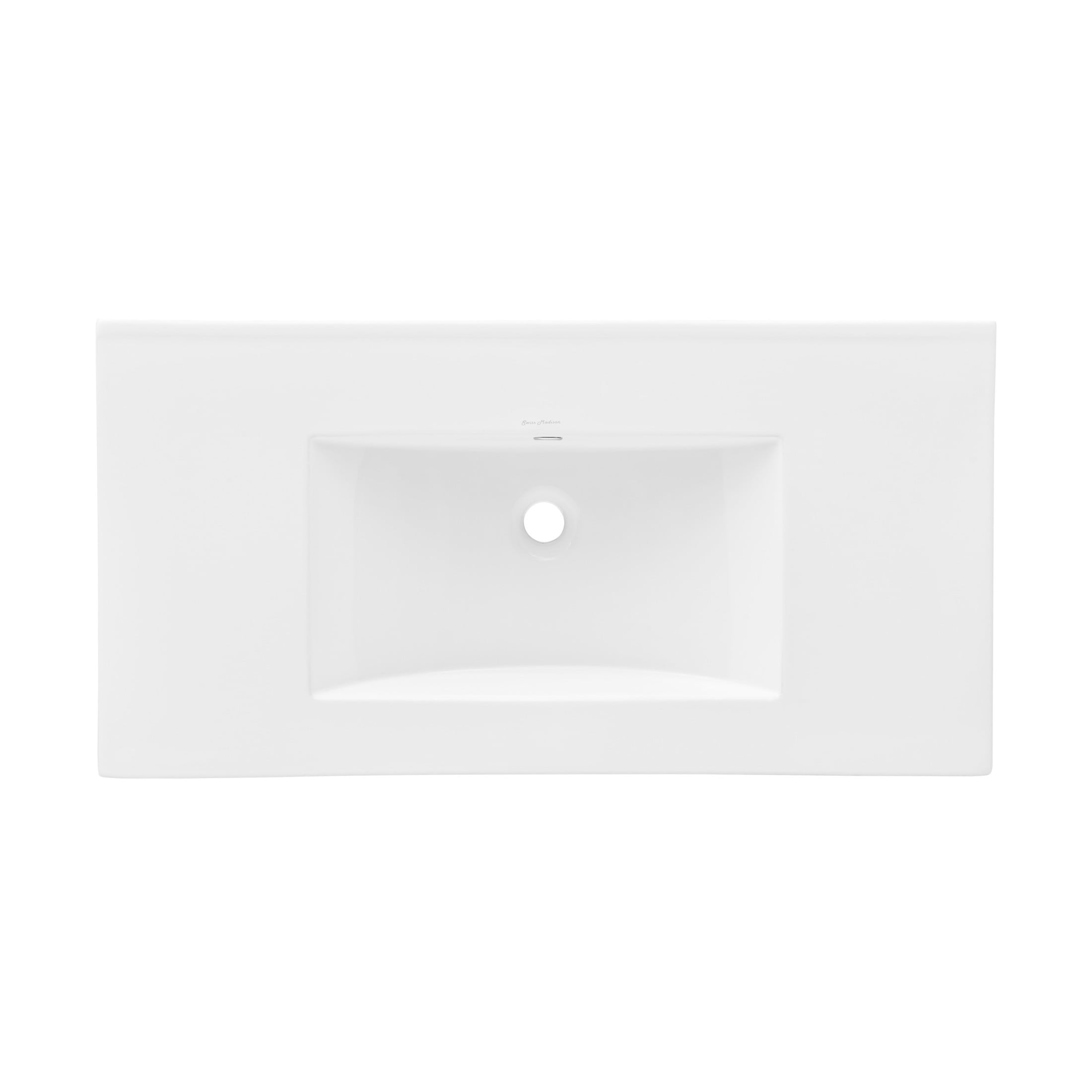 36" Zero Hole Vanity Sink Top in Glossy White