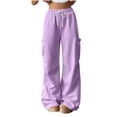 thumbnail image 2 of WIZUTIZ Women's Solid Color Wide Leg Jogger Pants High Rise Elastic Drawstring Waist Side Pockets Long Length Casual Trousers Comfy Soft Stretchy Everyday, 2 of 8