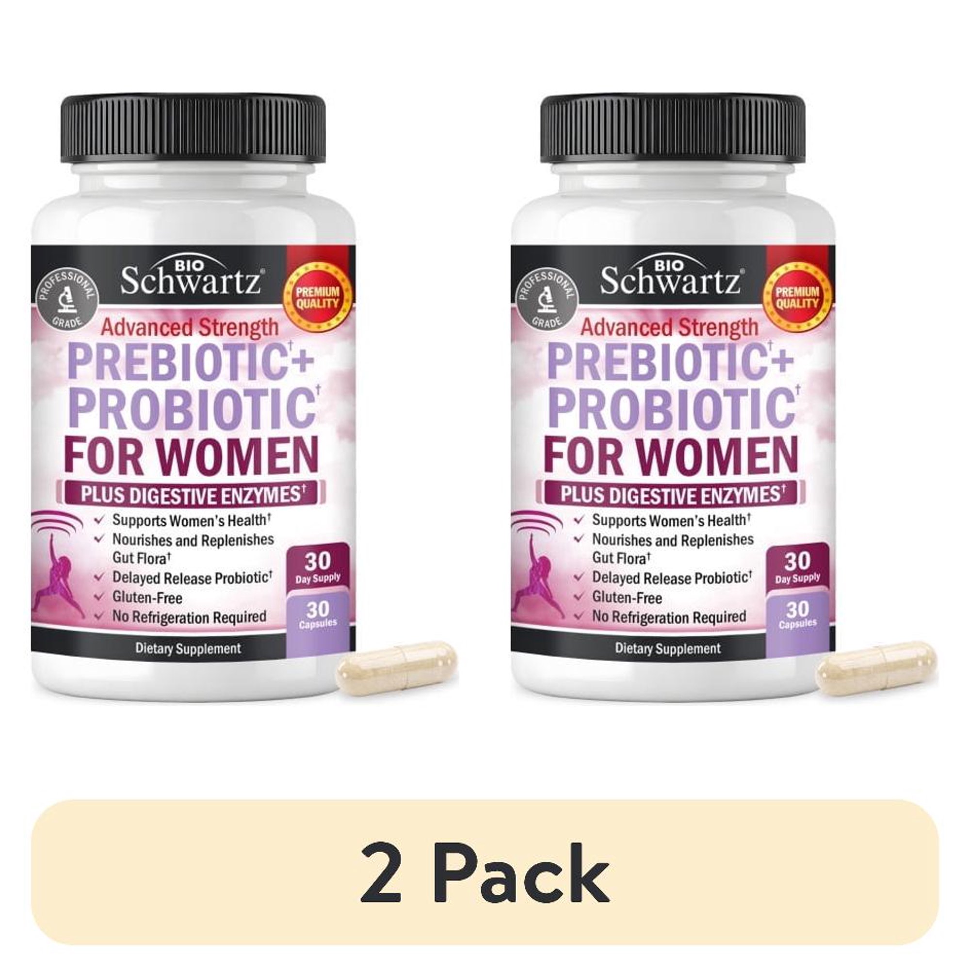 (2 pack) BioSchwartz Prebiotics and Probiotics with Digestive Enzymes for Women, 30 Capsules